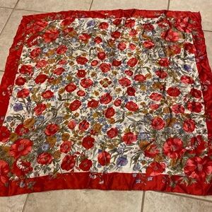 Red Floral Silk Scarf - Women's Floral Square Wrap